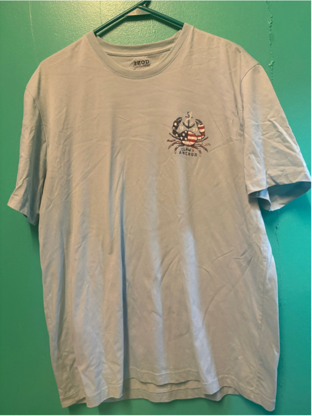 Men's IZOD Short Sleeve Tee Shirt XL Light Blue Red Graphic Print